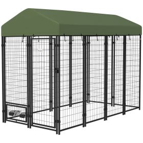 PawHut Outdoor Dog Kennel with Rotating Bowl Holders, Walk-in Pet Playpen with Waterproof Cover, 8' x 4' x 6', Green